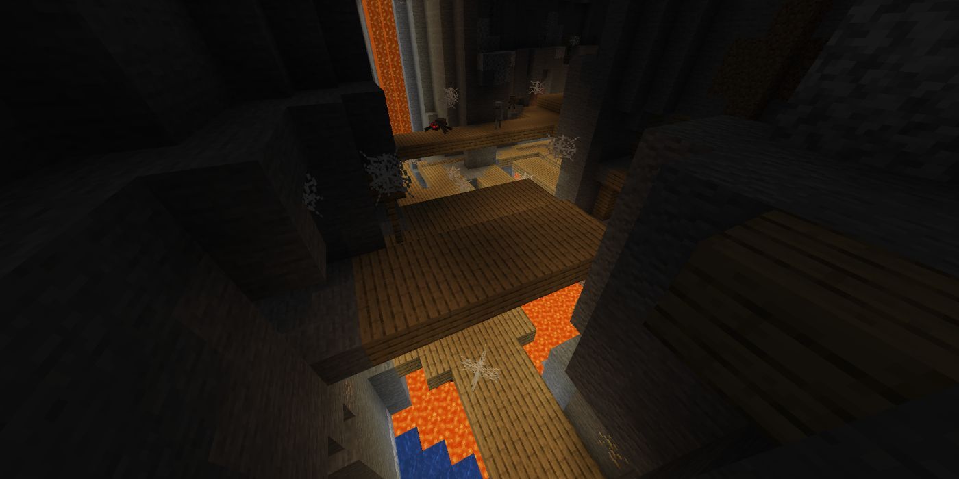 Minecraft mineshaft inside ravine