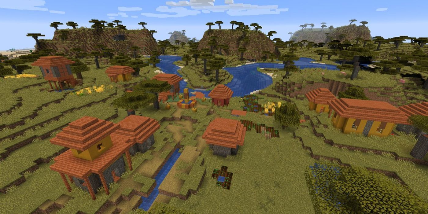 Minecraft Savannah village aerial view