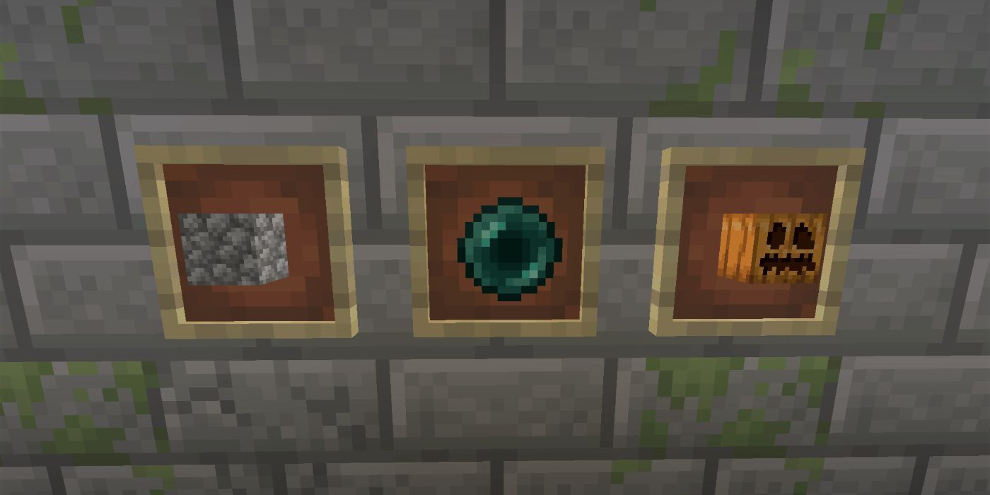 Minecraft cobblestone ender pearl and carved pumpkin head