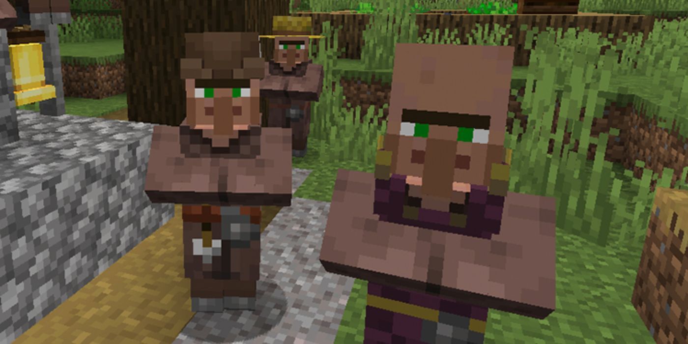 Minecraft Villagers grouped up in a village