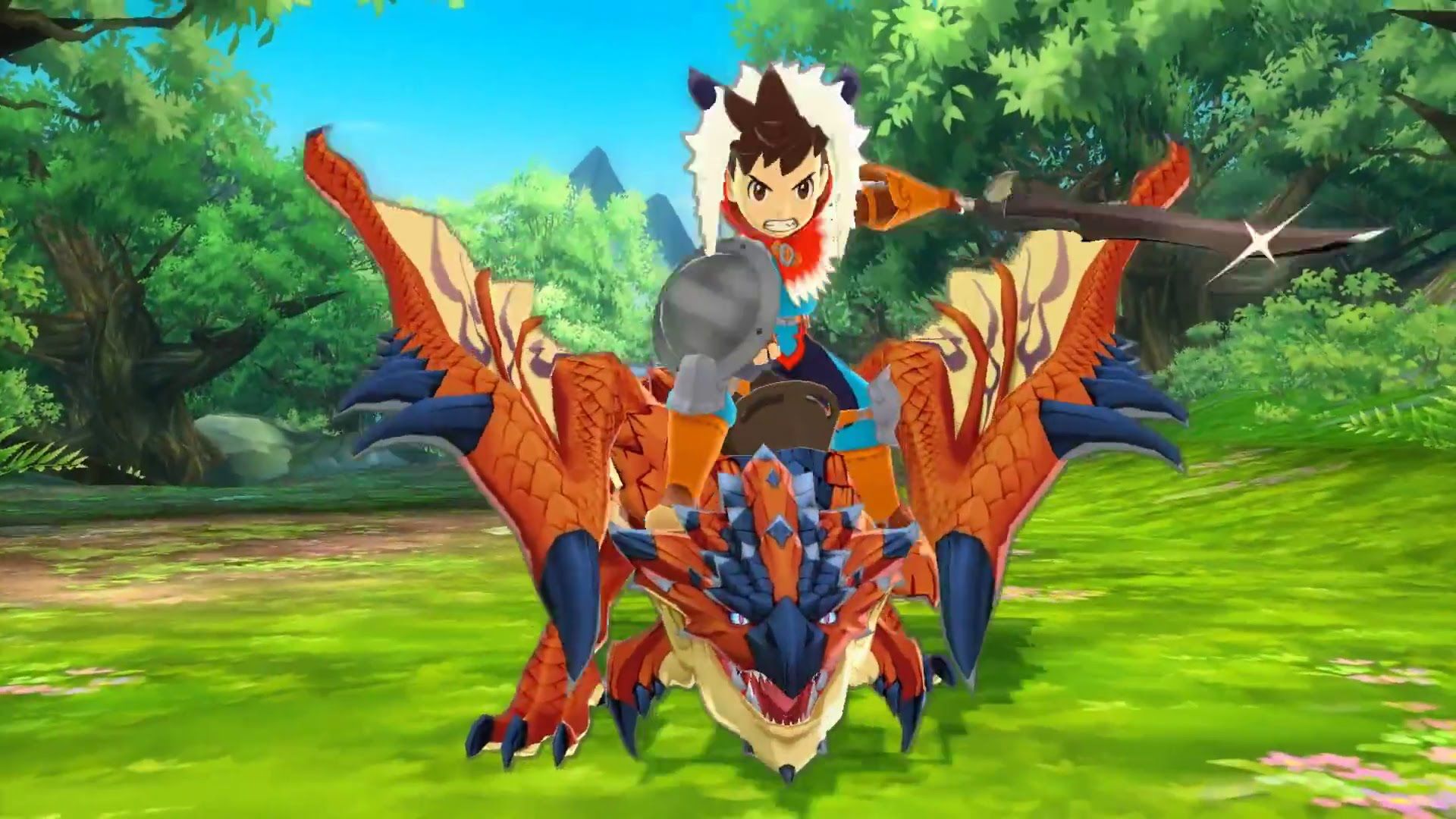 Monster Hunter Stories character riding a Rathalos