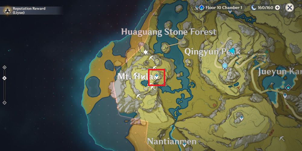 Screenshot of Genshin Impact's map hovering over Mt. Hula.