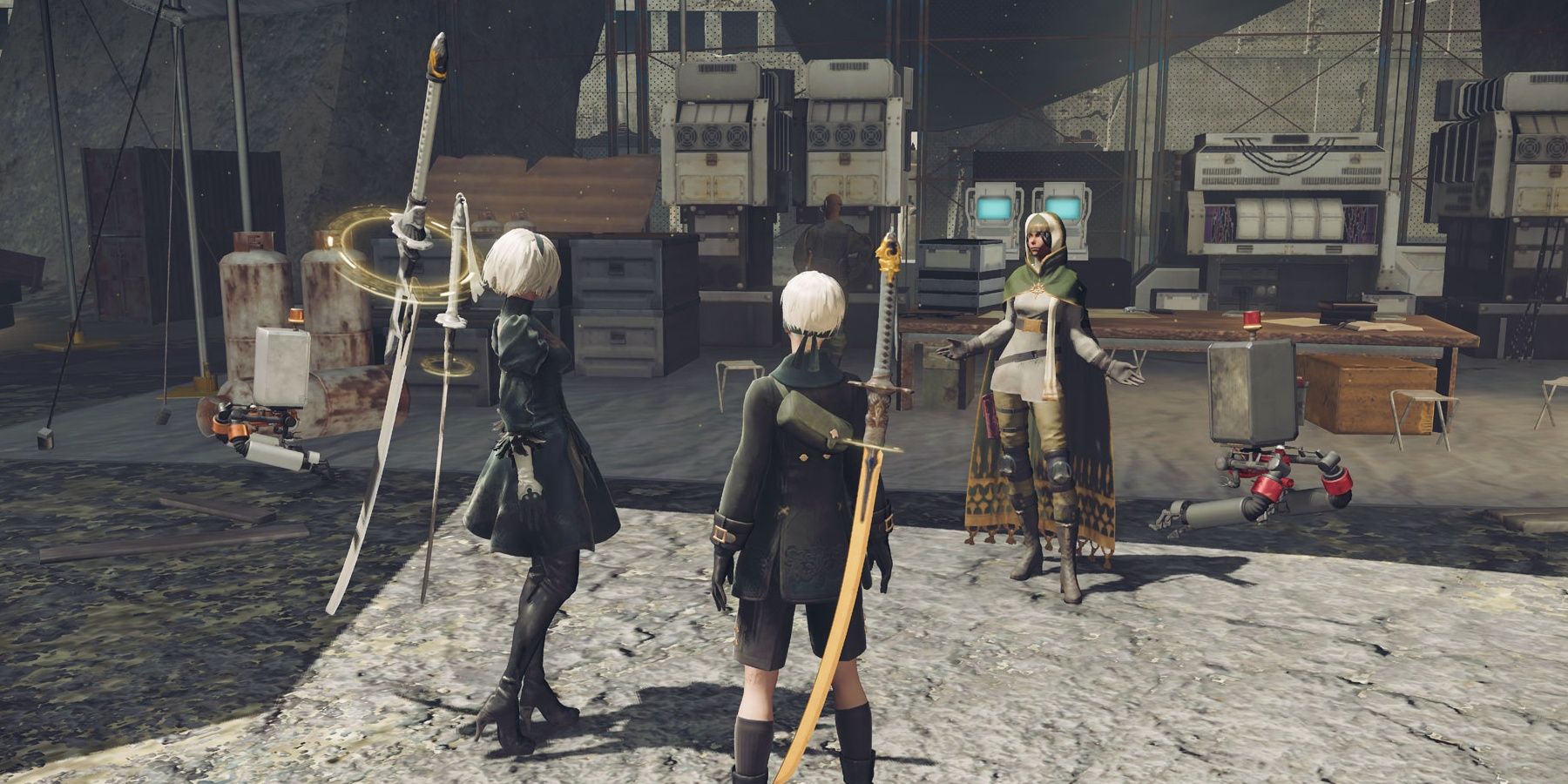 NieR: Automata - 9S and 2B talking to the Vendor