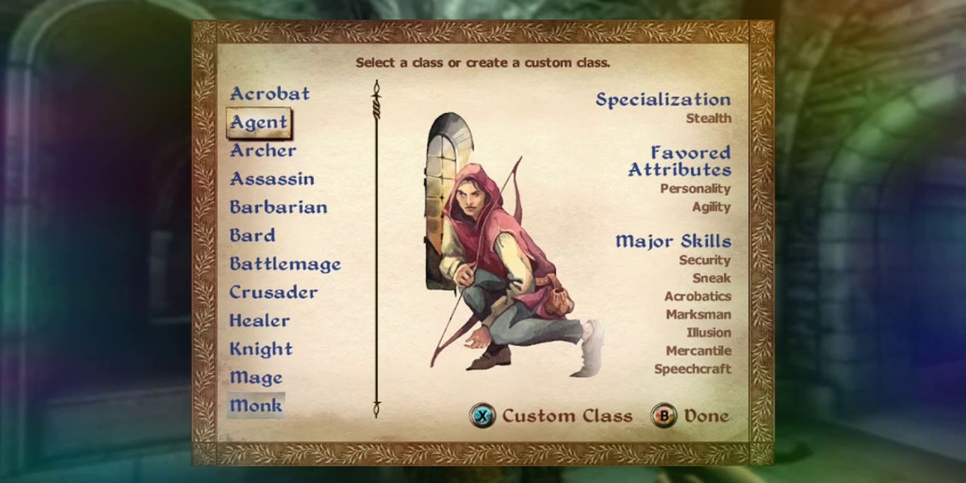 The class selection screen in Oblivion