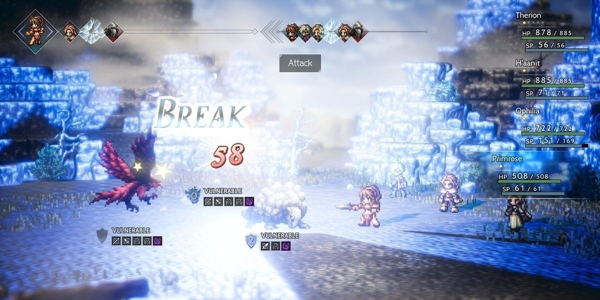 a BREAK occurs in Octopath Traveler's battle system.