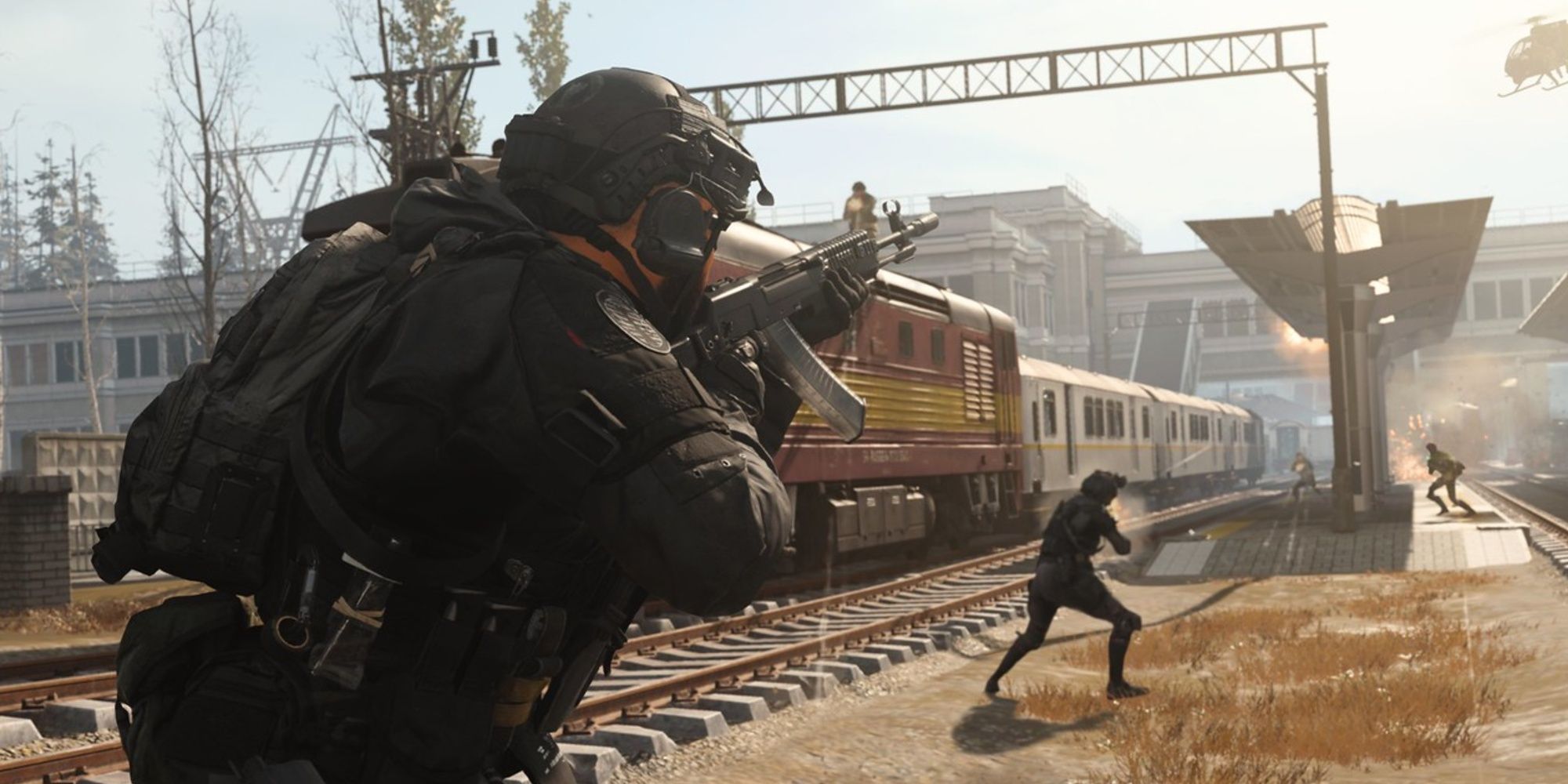 enemies fighting by the train, warzone