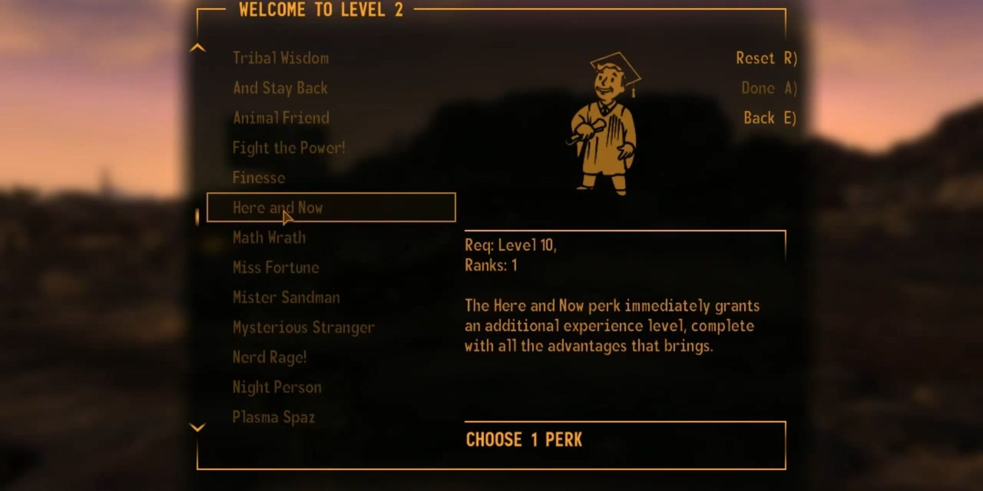 Fallout New Vegas: selecting a perk