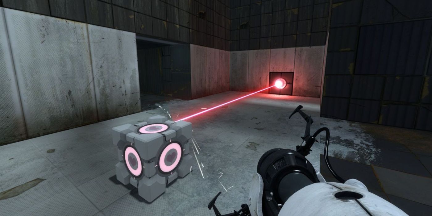 Portal 2 Screenshot Of Portal Gun and Companion Cube