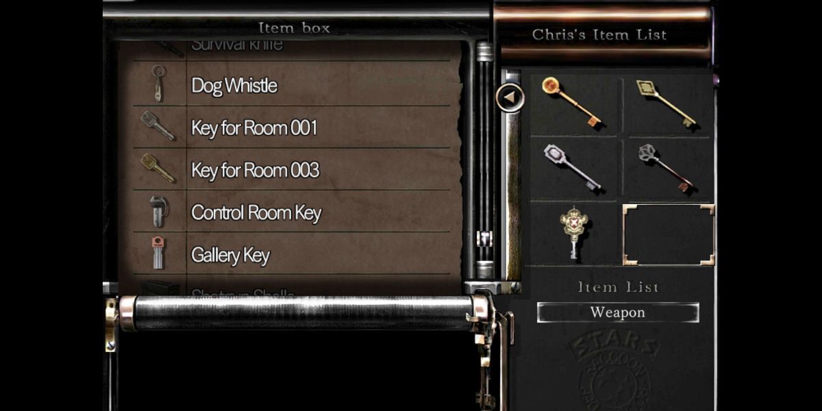 The inventory screen in Resident Evil HD Remaster