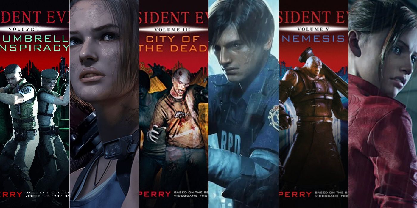 Resident Evil series split image book covers characters