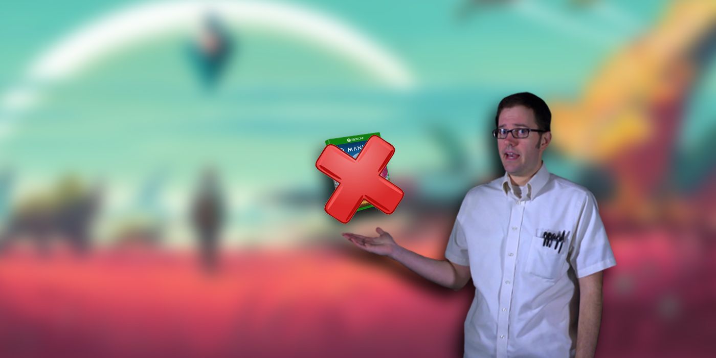 No Man's Sky: The Angry Video Game Nerd Photoshopped Holding A Copy Of No Man's Sky With An X Over It