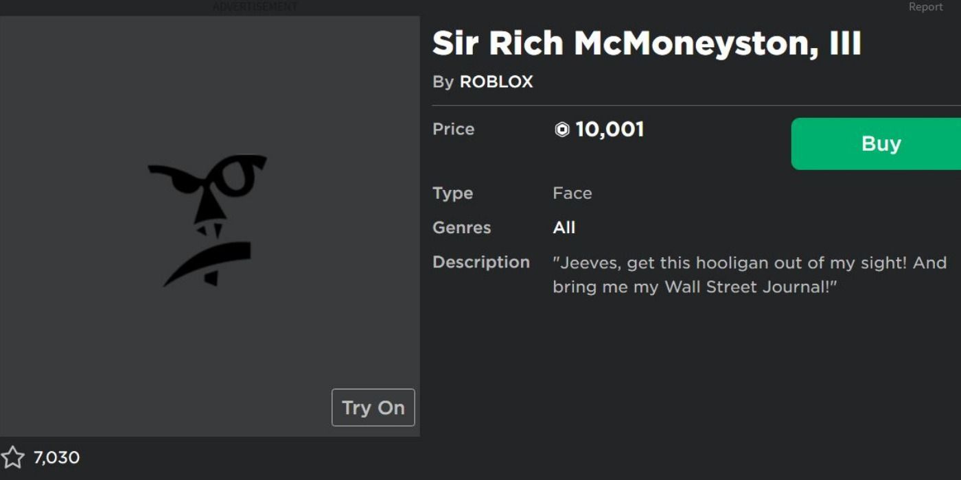 Roblox Sir Rich McMoneyston, III face