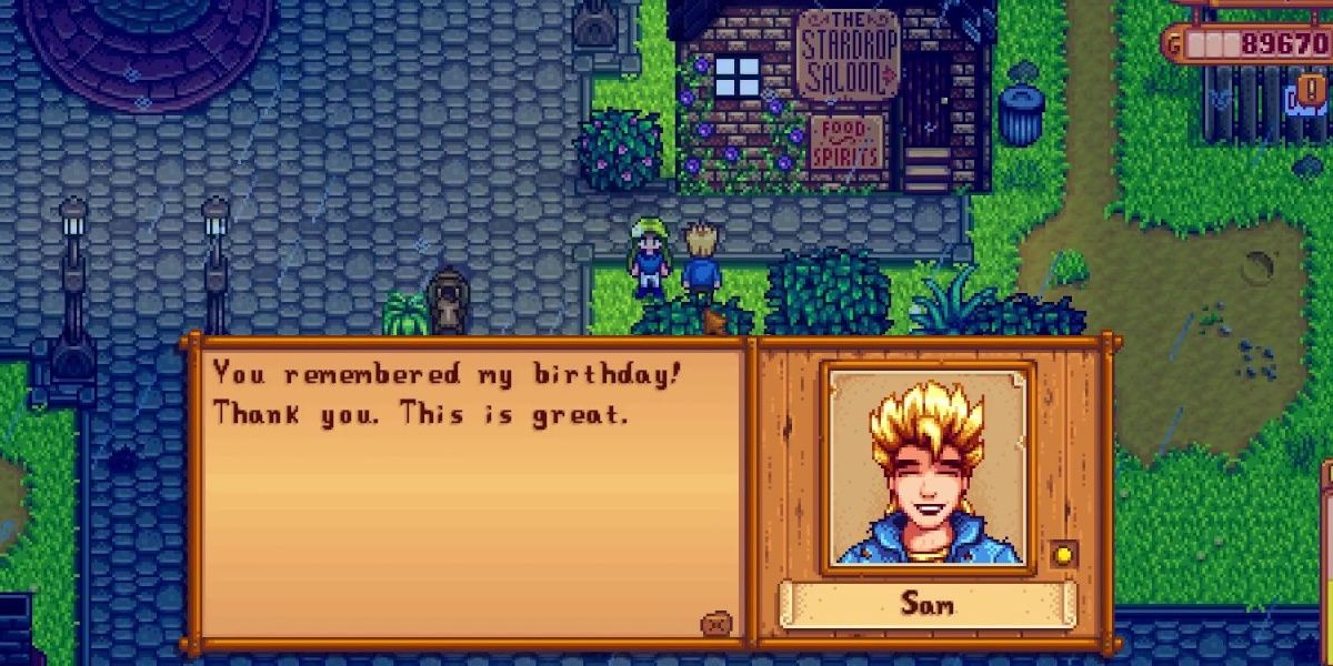 Sam's reaction to getting a Loved or Liked item on his birthday