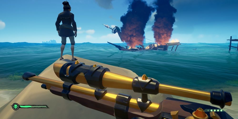 Sea Of Thieves sinking ship on fire