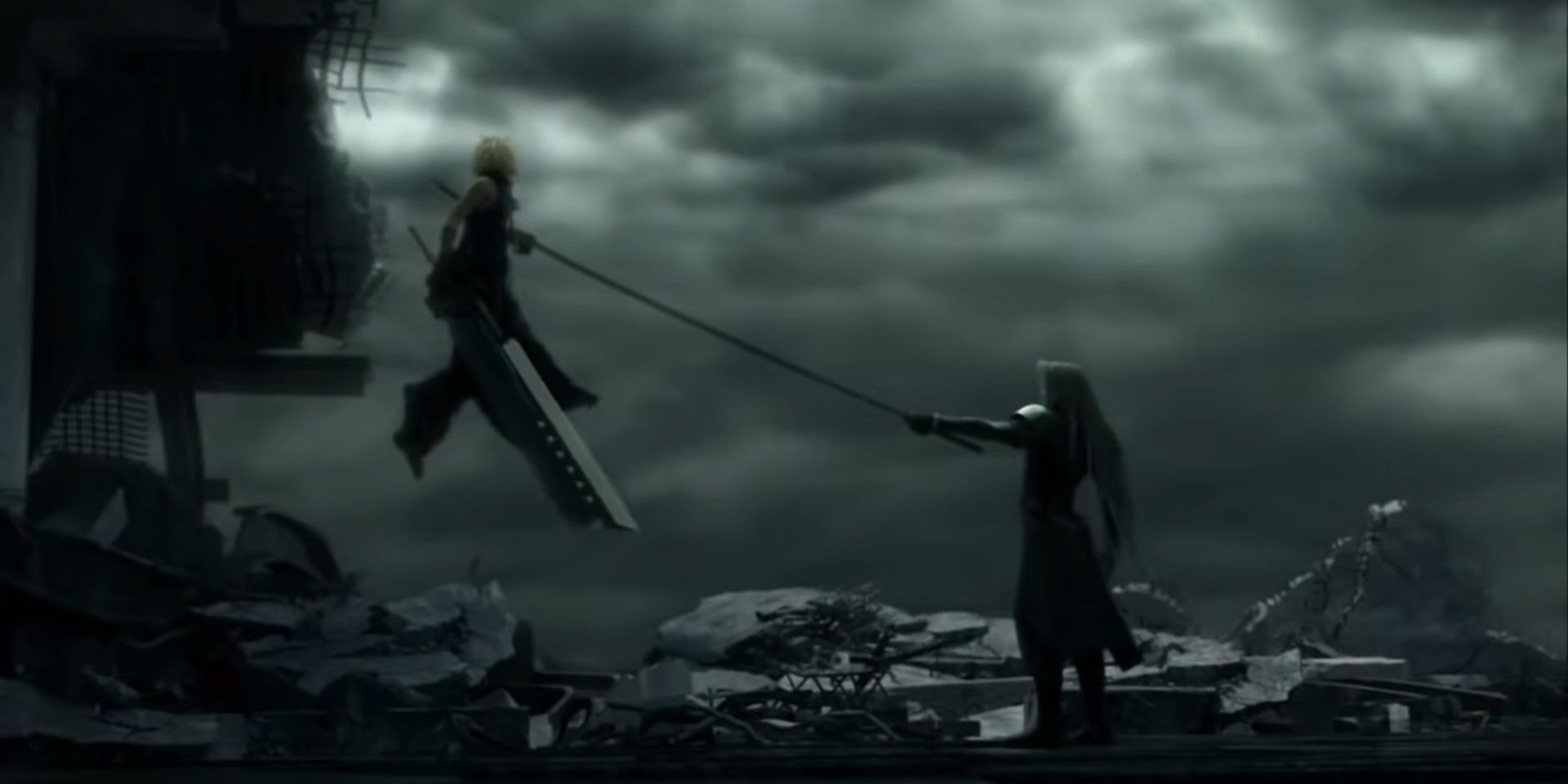 Sephiroth stabs Cloud in Final Fantasy 7 Advent Children