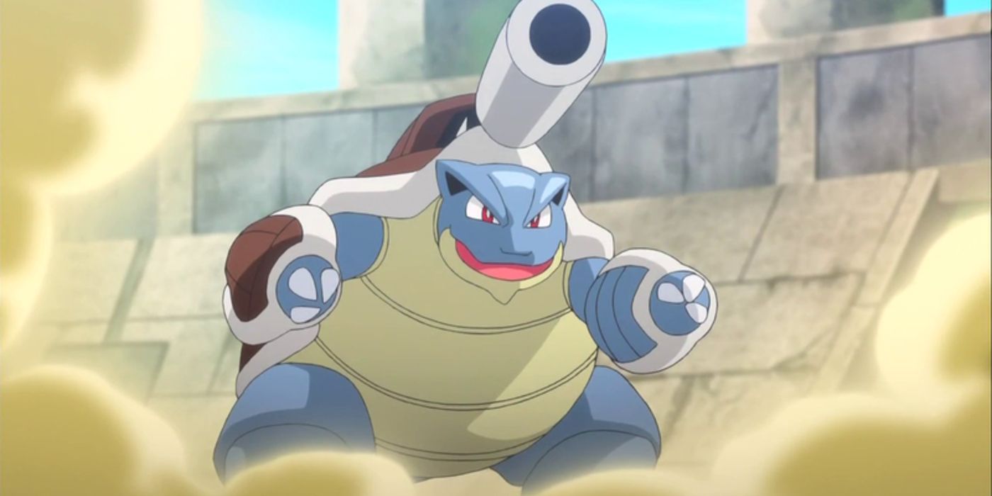 Siebold's Mega Blastoise from the XY Anime still standing as the dust clears.