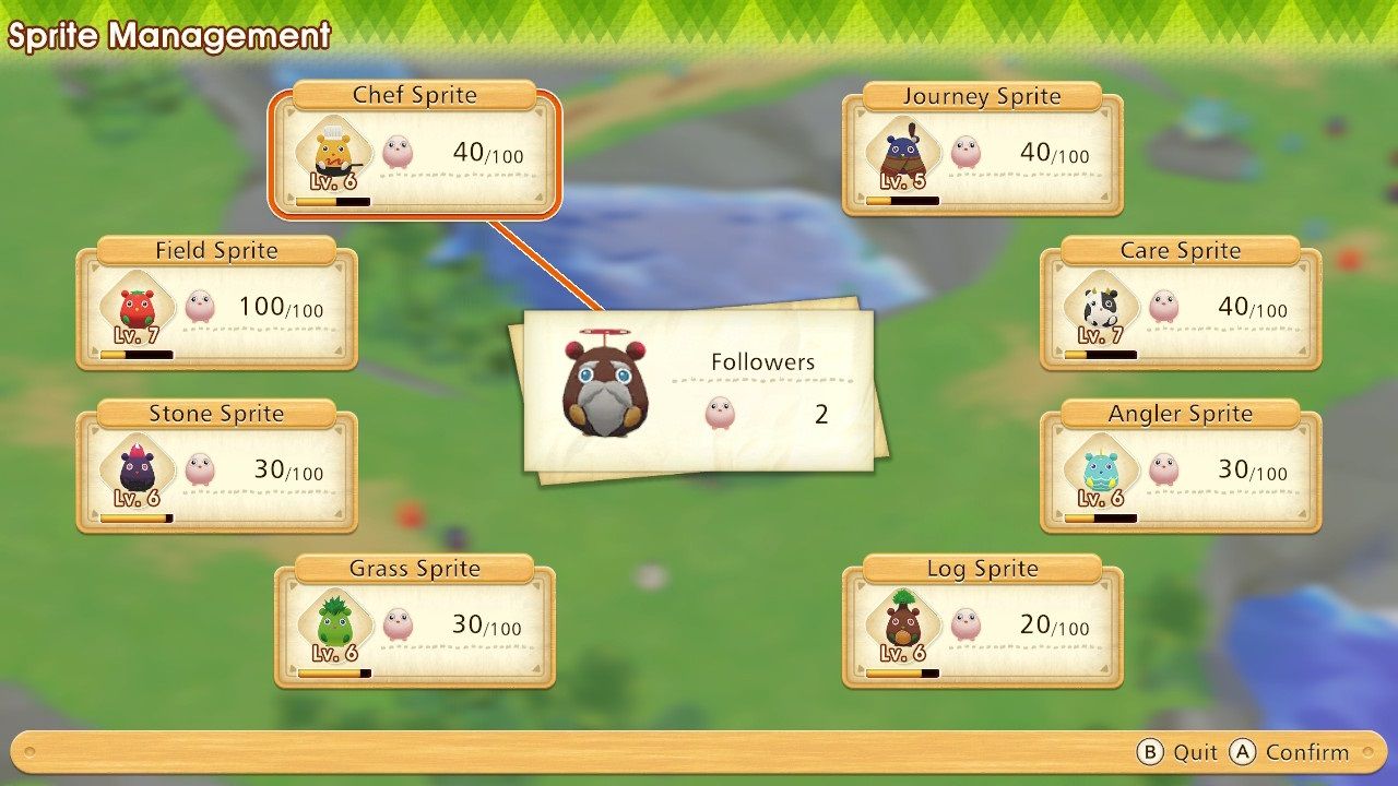 Story of Seasons Pioneers of Olive Town Sprite Management screen