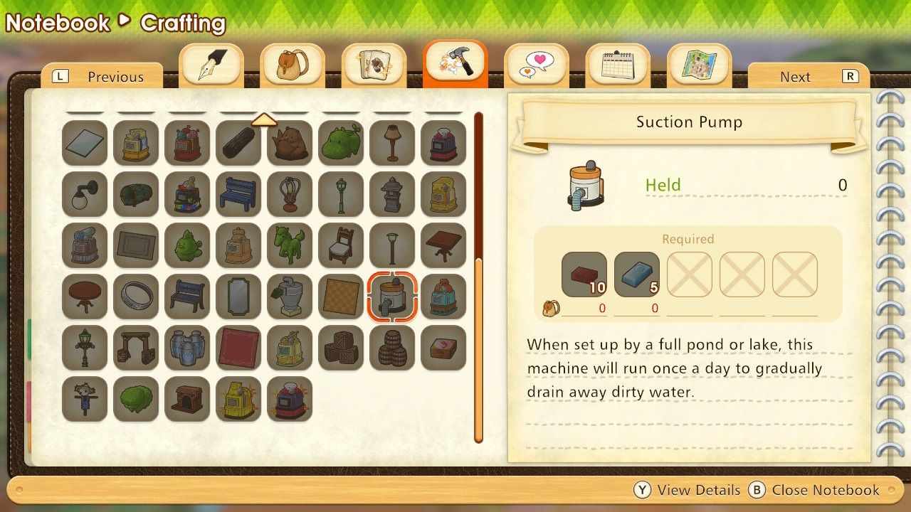 Story of Seasons Pioneers of Olive Town Suction Pump crafting recipe