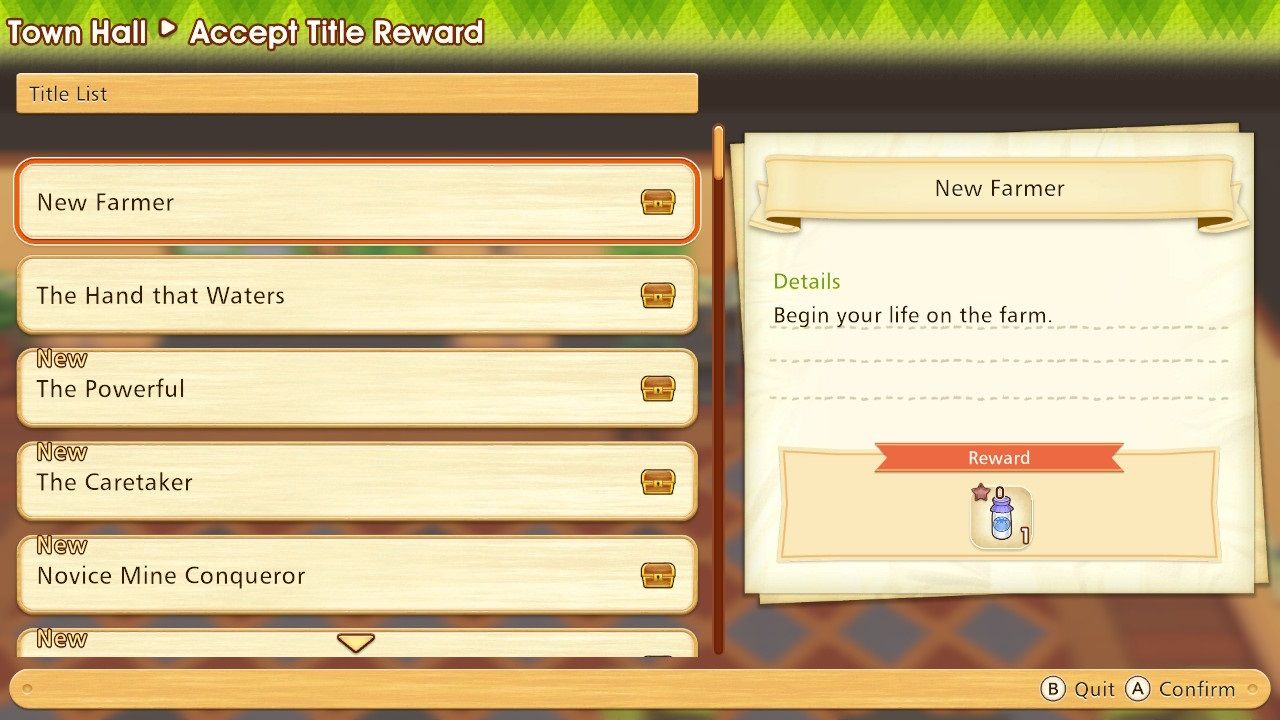 Story of Seasons Pioneers of Olive Town accepting title rewards