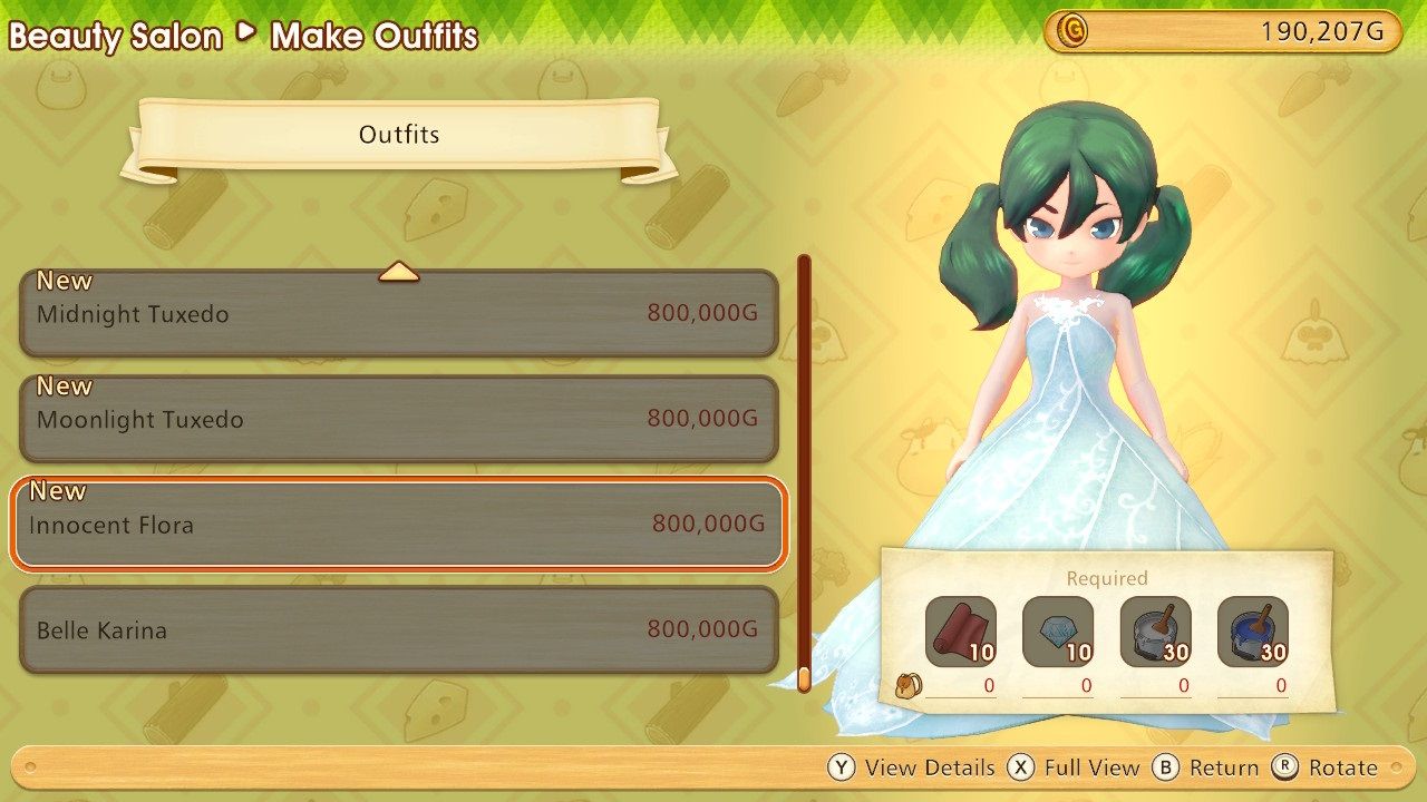 Story of Seasons Pioneers of Olive Town Wedding Outfits available in the Beauty Salon
