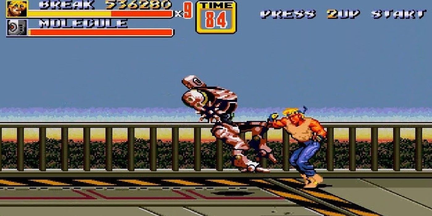 Streets of Rage 2 gameplay Axel punching robot.