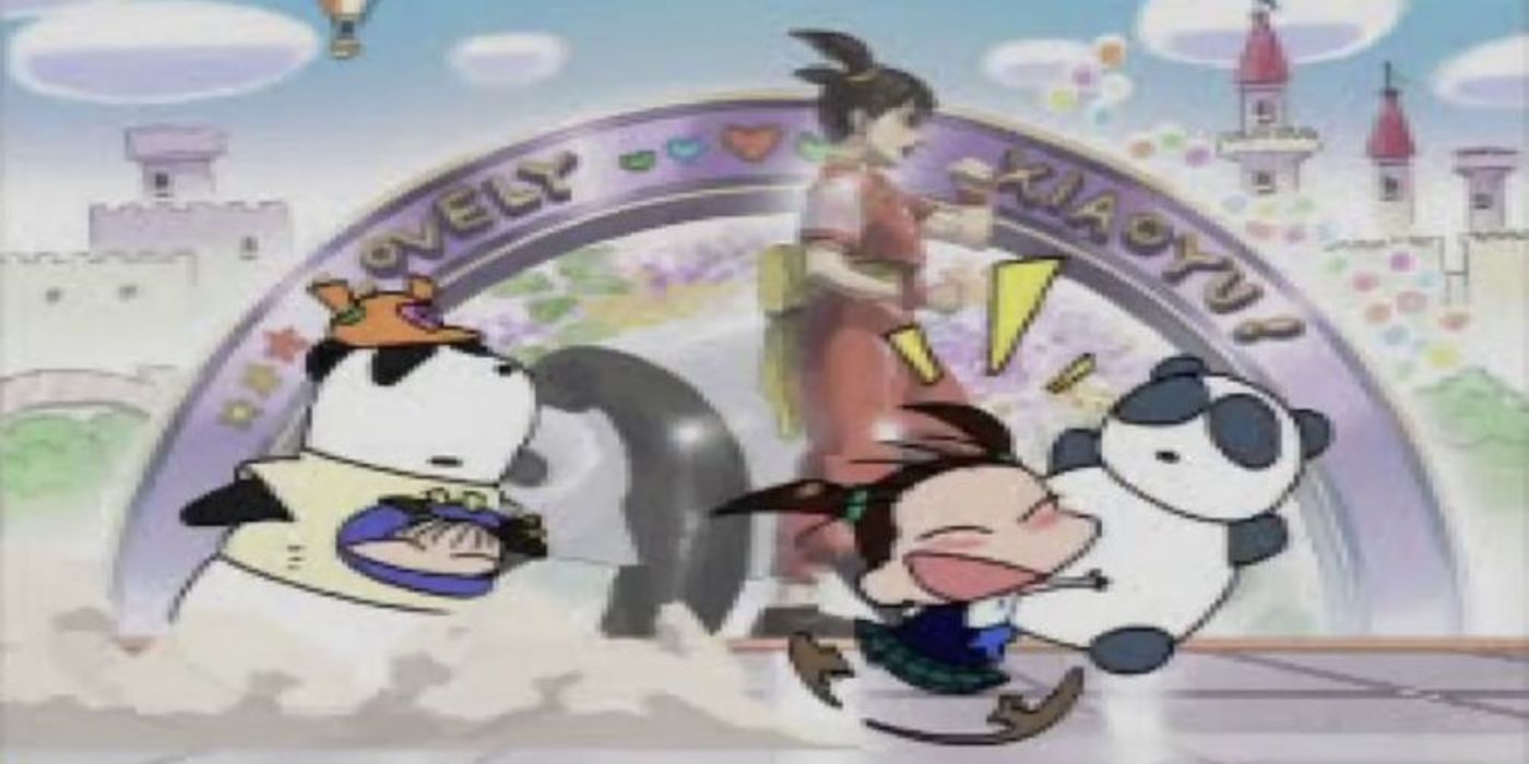 Xiaoyu (right) runs with a Panda plushie with Panda following behind her while Xiaoyu fantasizes about her theme park in her Tekken 3 ending