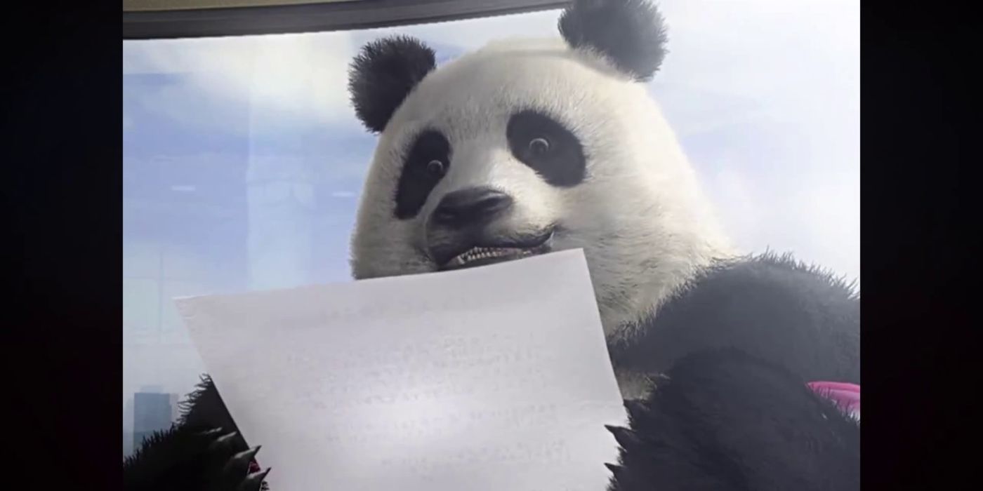 Panda reviews a paper in her office during her Tekken 5 ending