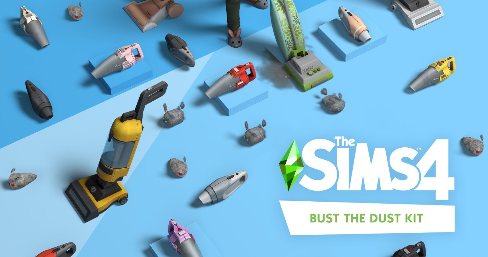 Bust the dust items behind a sims 4 logo.