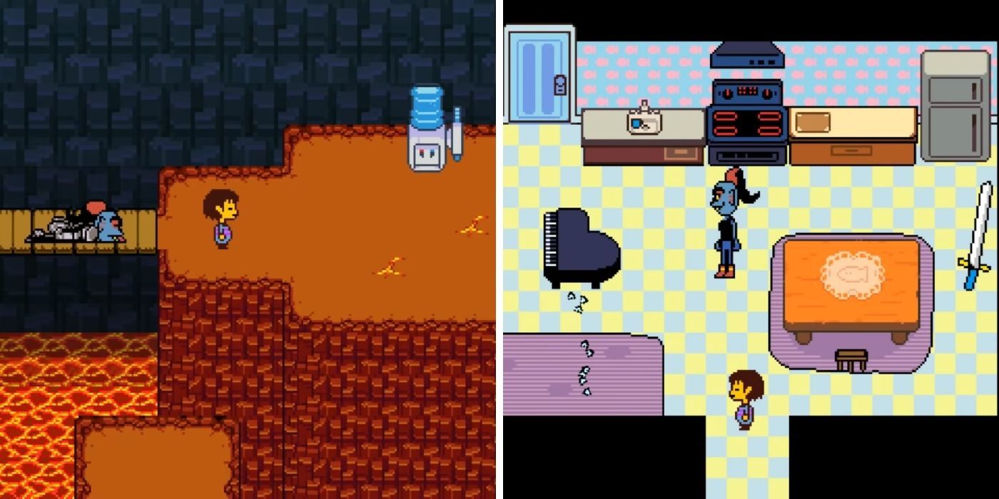 Undertale - Undyne collapsed on bridge near the watercooler - Undyne's house