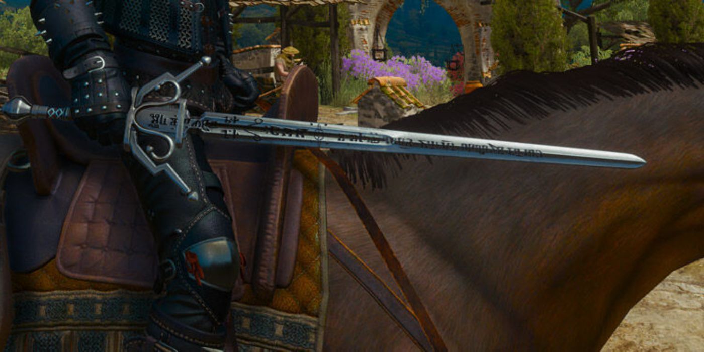 Geralt holding Gesheft in the Witcher 3