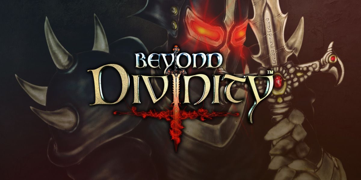 Artwork for Beyond Divinity, with a Death Knight with bright red eyes, holding a sword