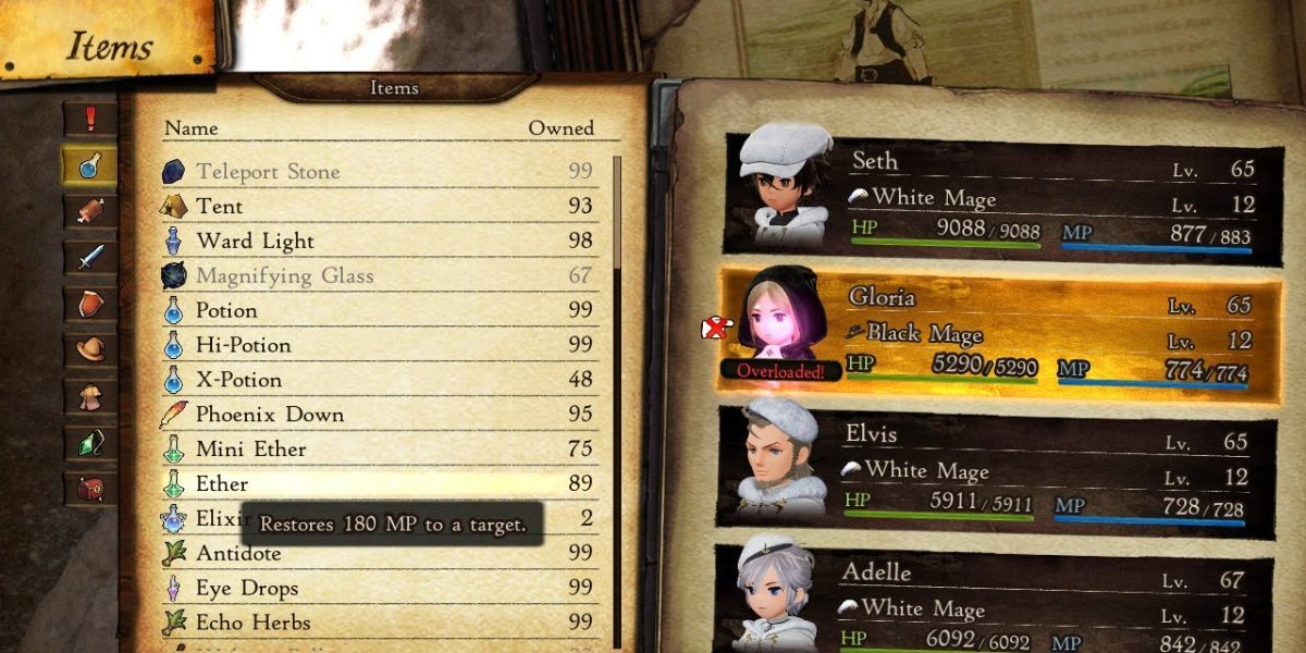 bravely default 2 ether with description of ether use