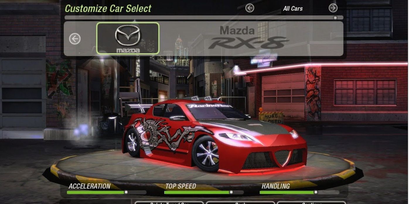 a red mazda rx-8 in the need for speed underground garage