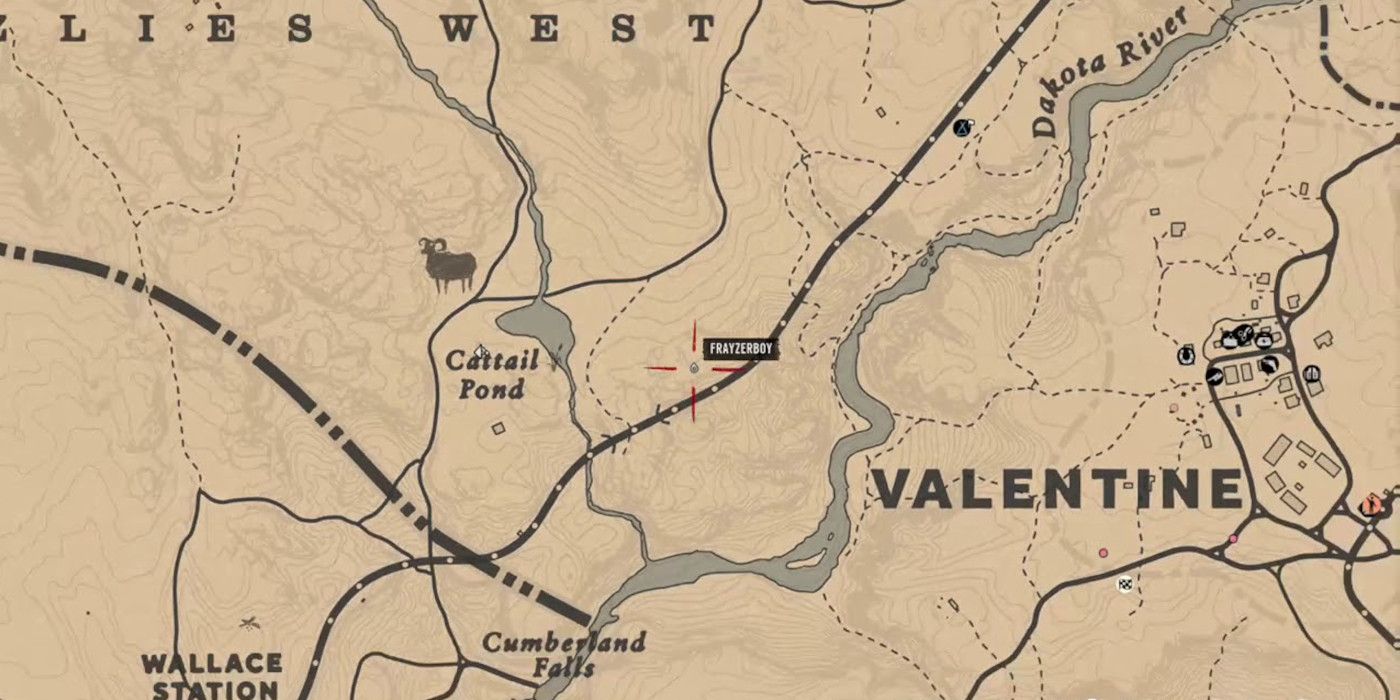 the in-game map of cattail pond, just west of valentine