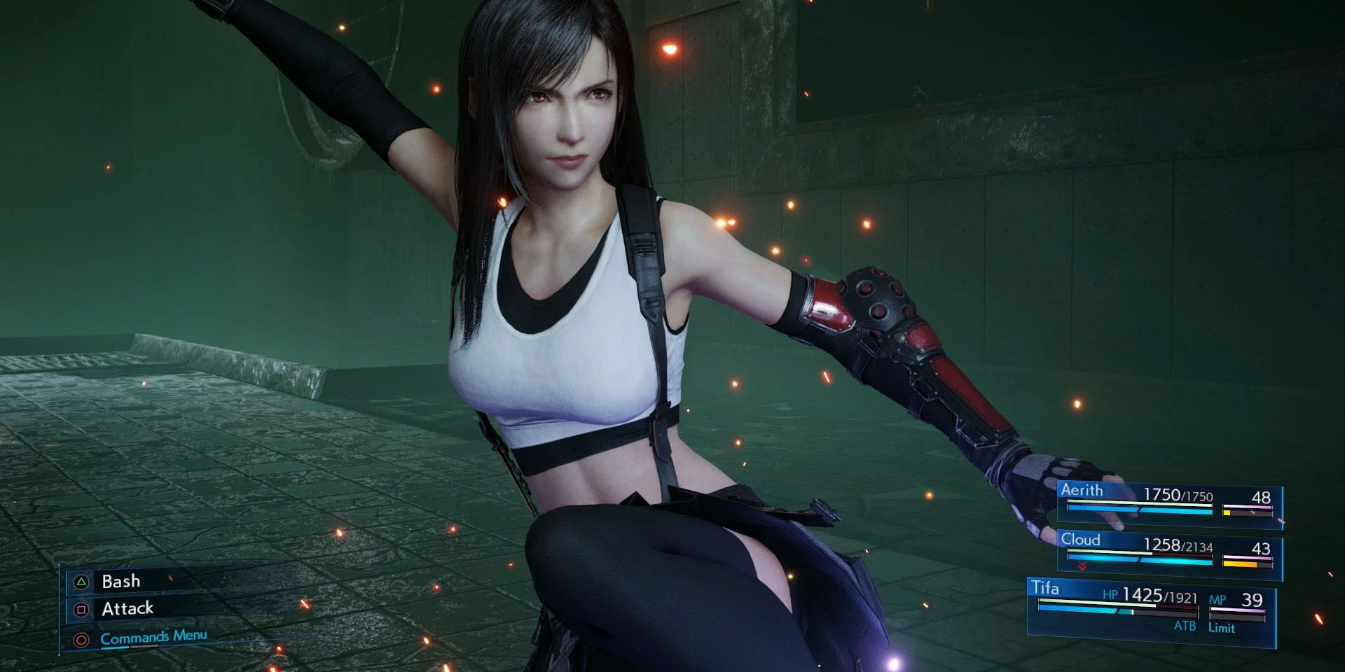 Tifa prepares to use an ability in Final Fantasy VII Remake