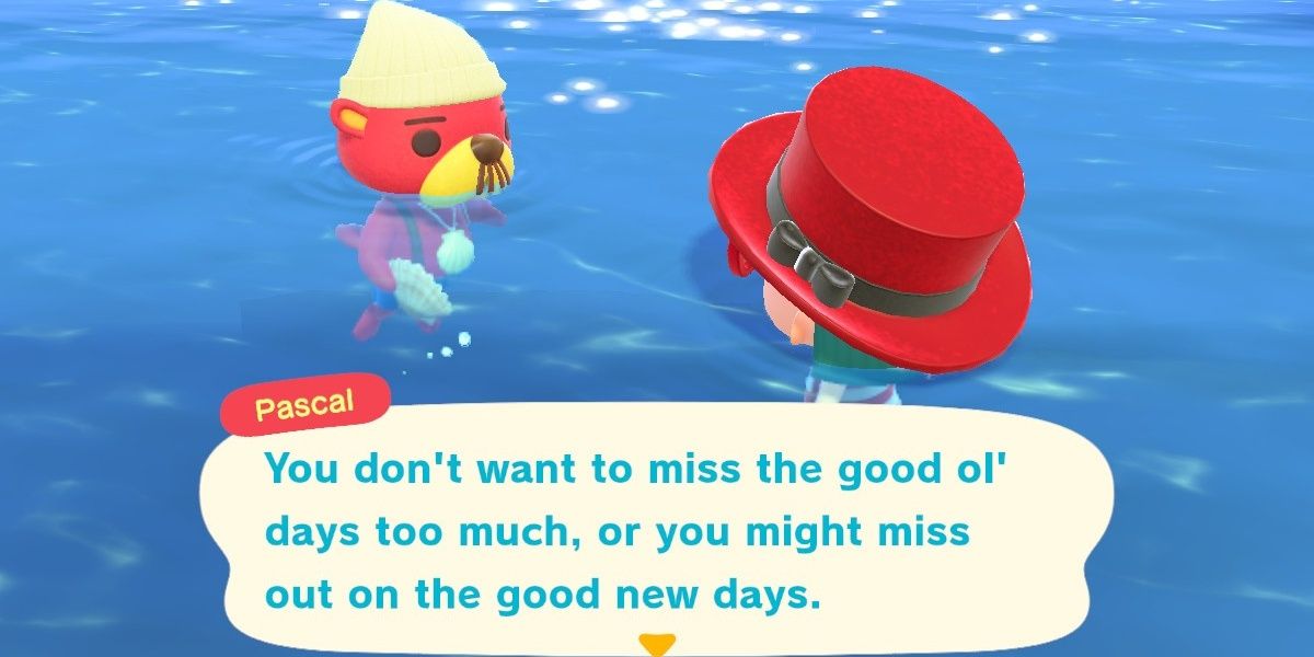 Animal Crossing New Horizons Pascal warning the player about longing for the good old days