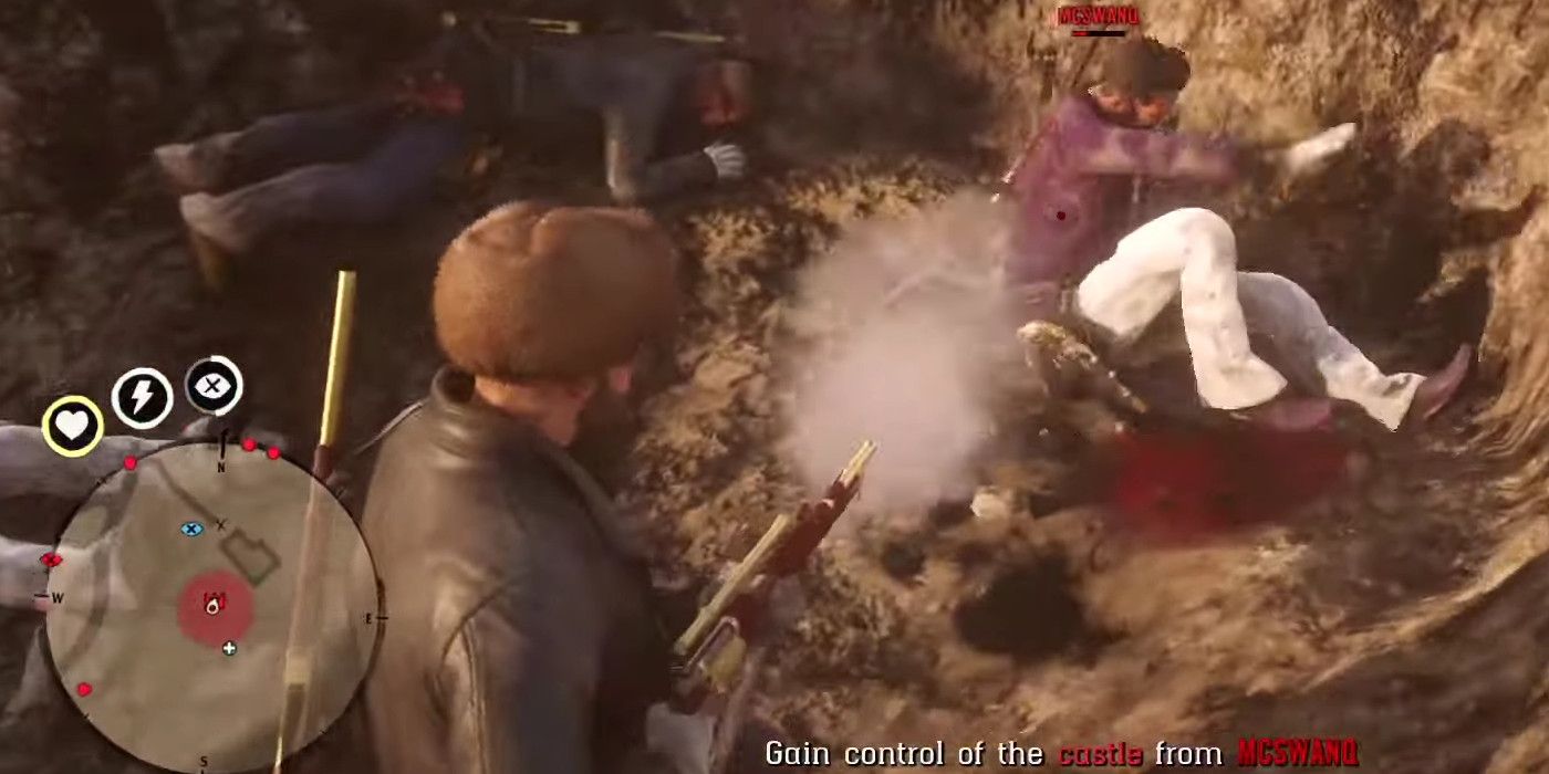 two players fighting to the deat hin a pit in red dead online