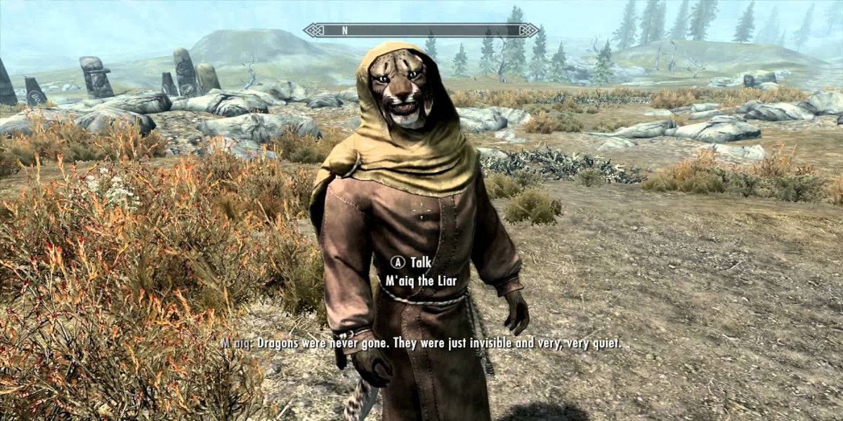 The player encounters M'aiq the Liar in Skyrim