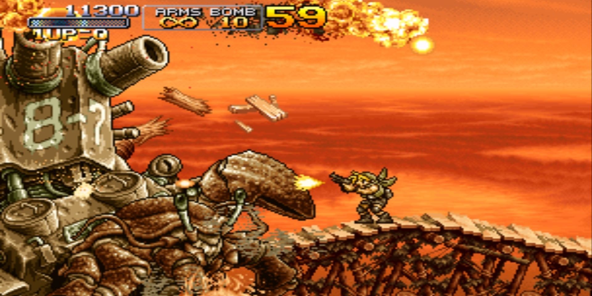 metal slug 3 gameplay firing at giant tank on ricketty bridge 
