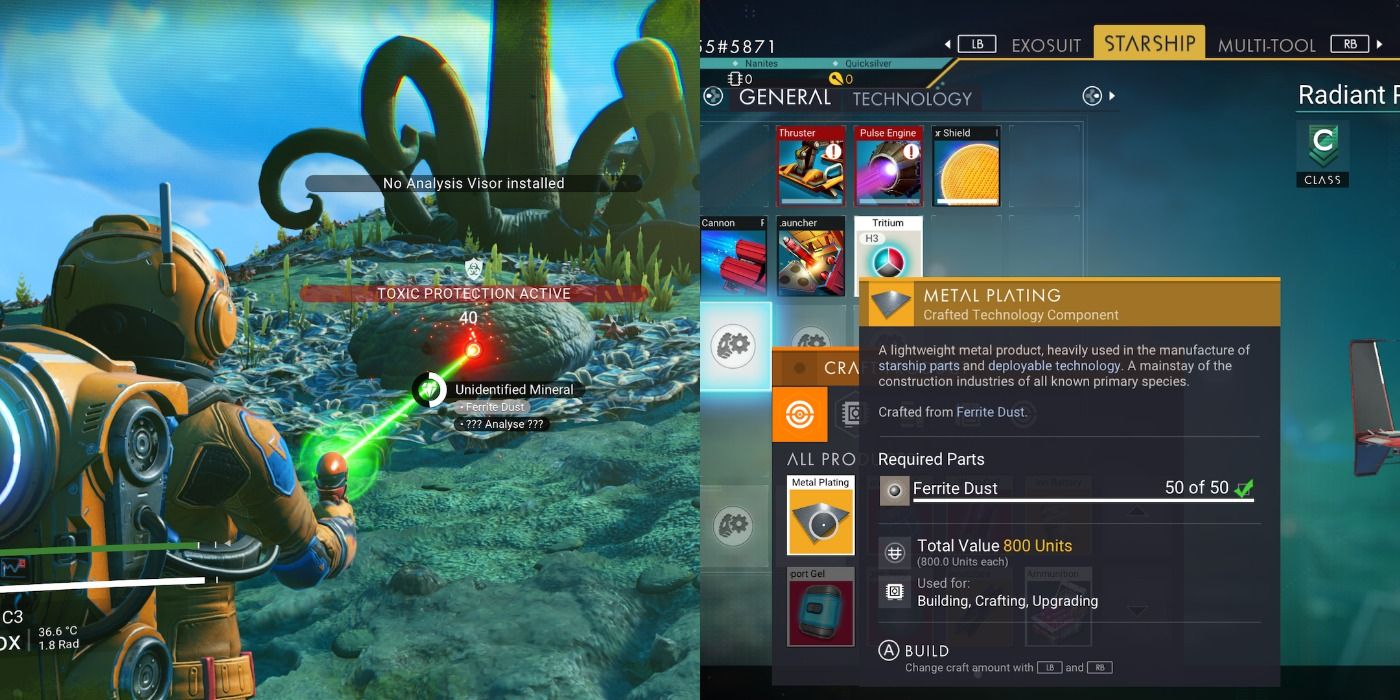 Metal Plating and Ferrite Dust in No Man's Sky