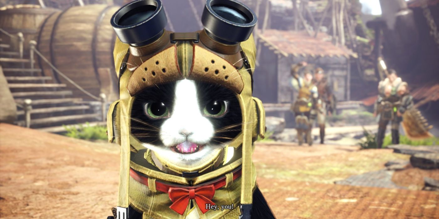 a tuxedo palico from monster hunter world