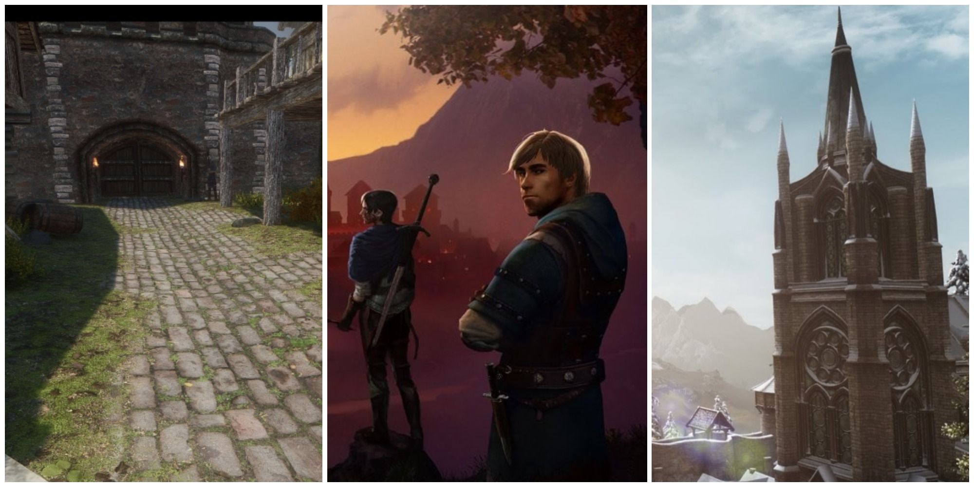 A collage of three screenshots from three biggest mods available for the game