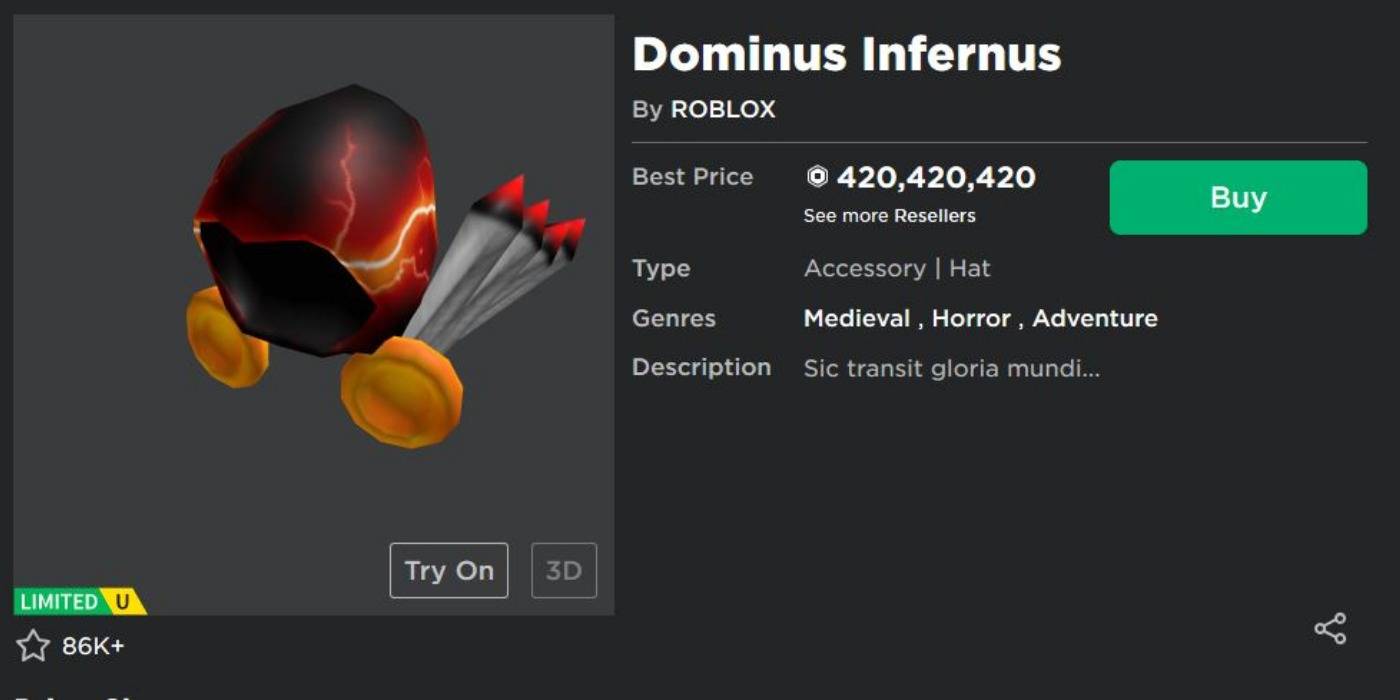 Roblox 10 Rarest Limited Items That Players Dream Of Owning - roblox dominus get it