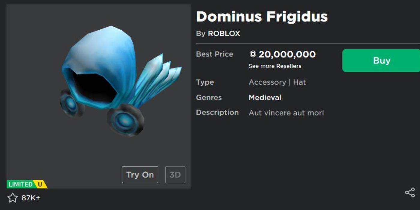 Roblox 10 Rarest Limited Items That Players Dream Of Owning - roblox dominus frigidus code