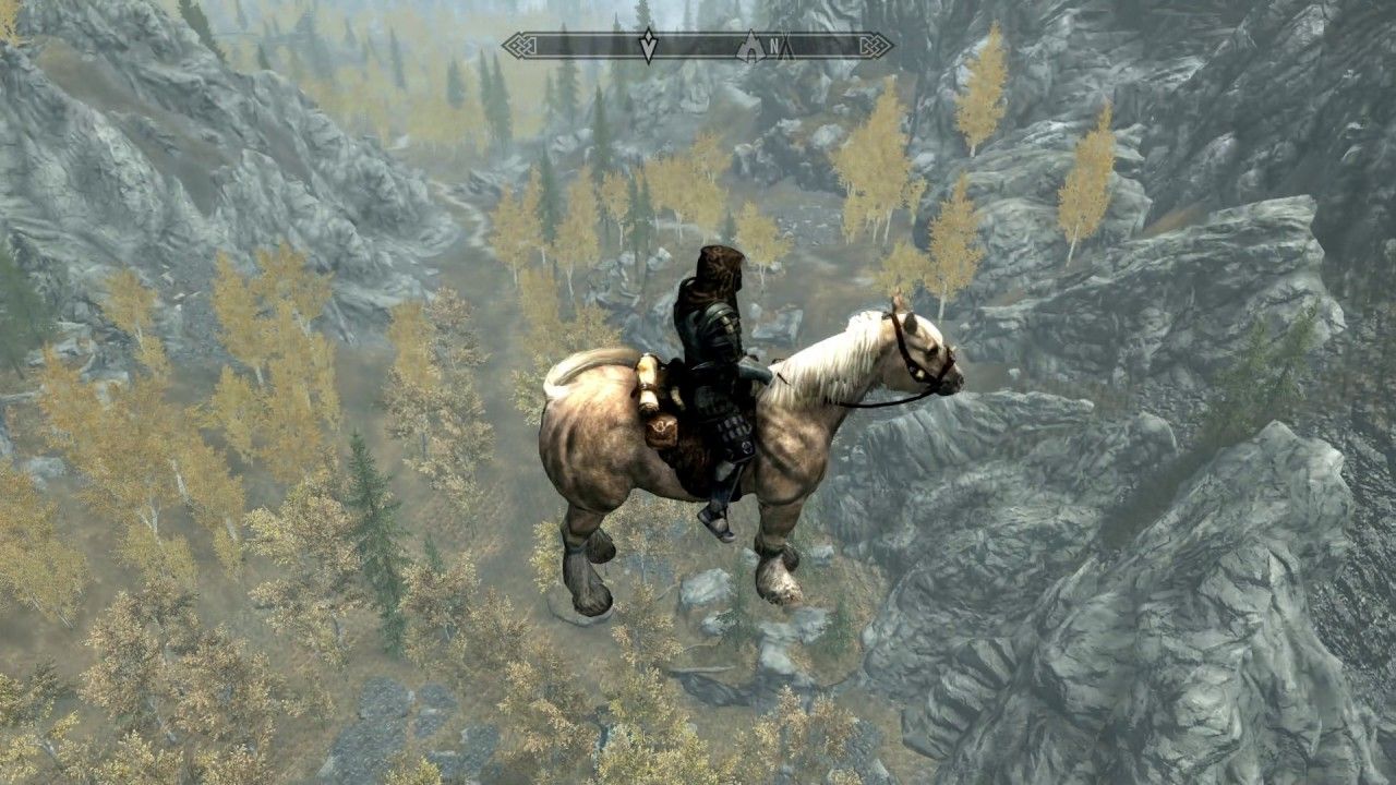 Skyrim, rider on horse hovering