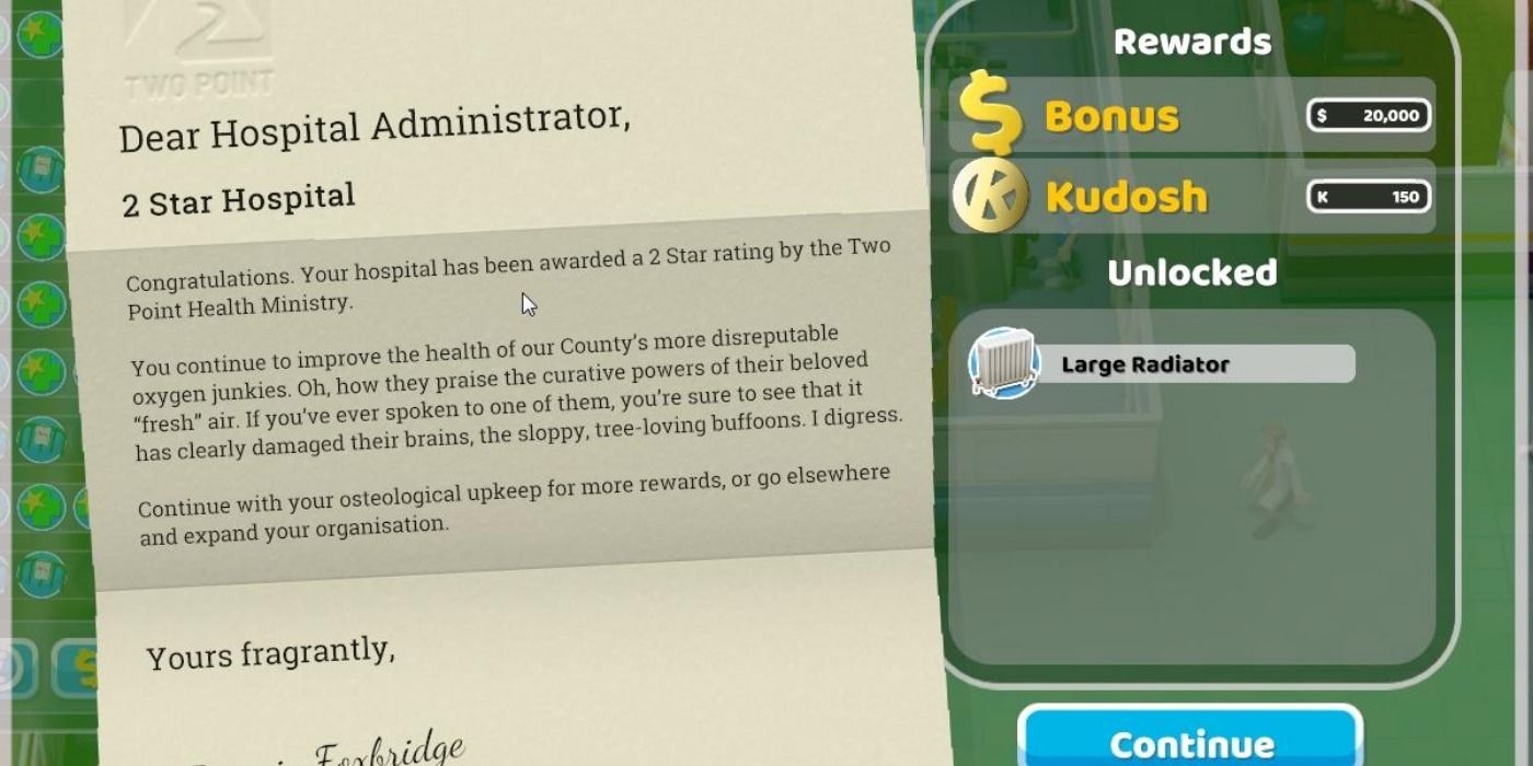 2 Star Rating letter in Two Point Hospital