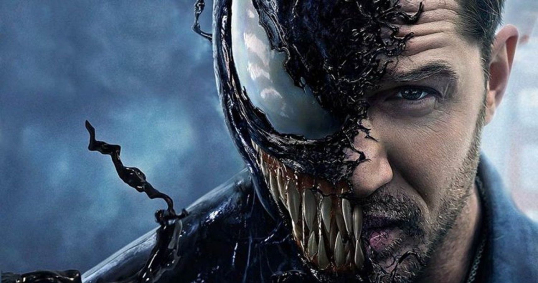 Venom and Eddie Brock's faces half and half