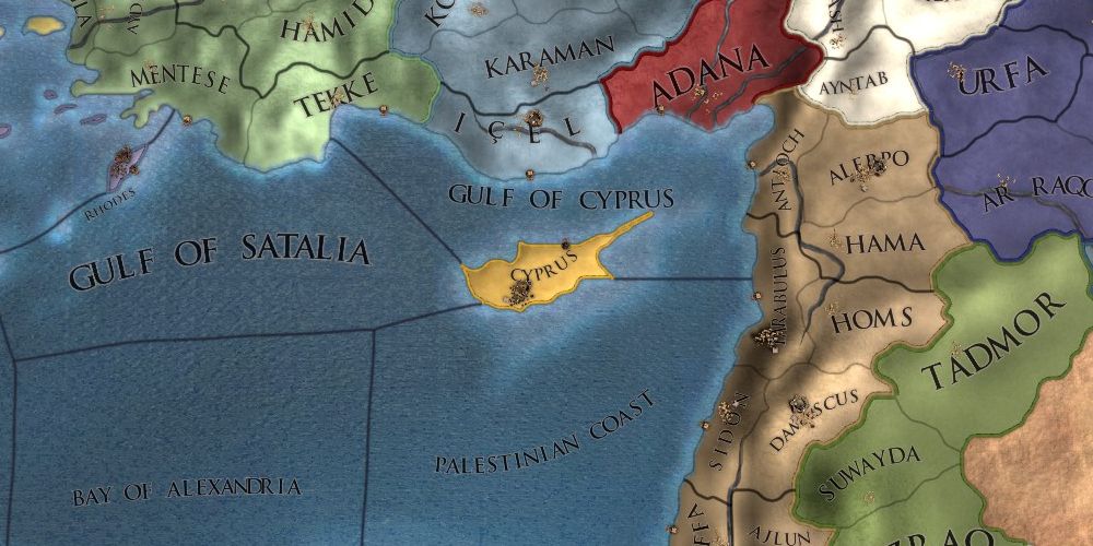 Europa Universalis IV map screen showing Cyprus