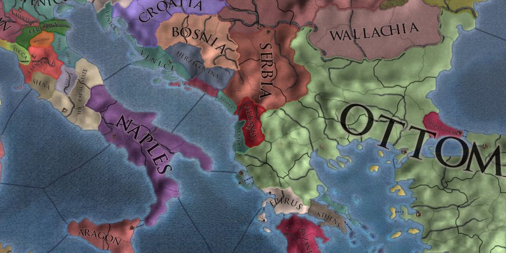 Europa Universalis IV map screen showing Albania