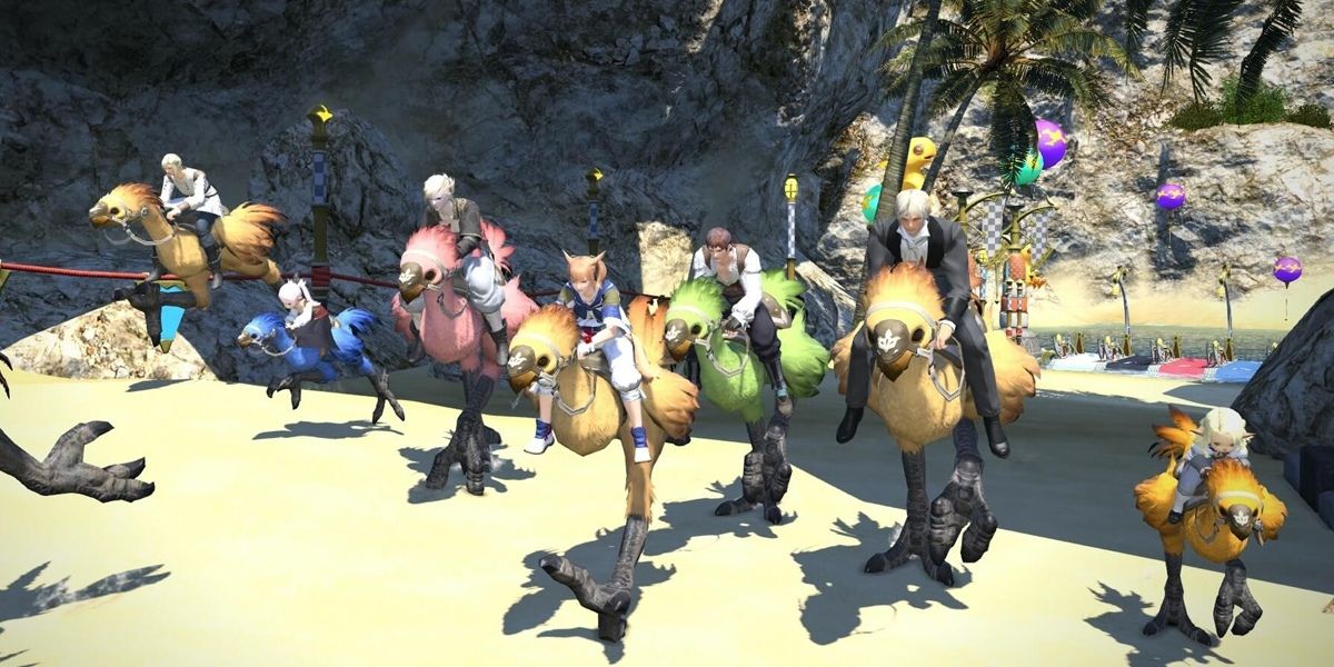 Players chocobo racing.